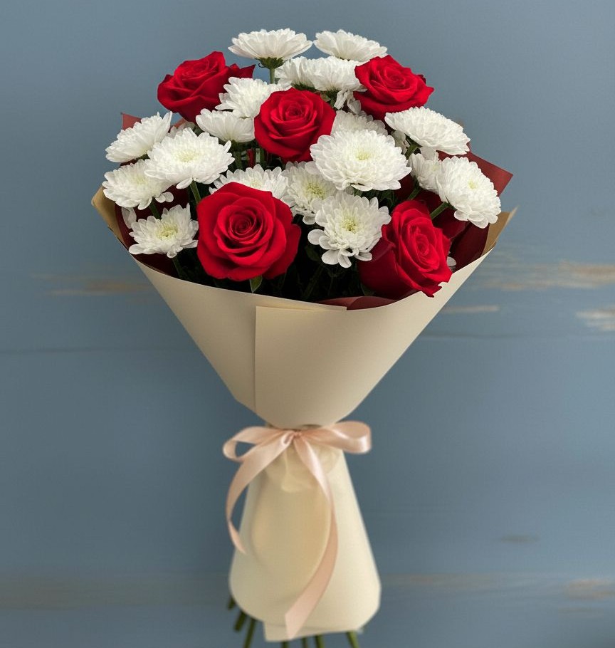 Букет цветов из: Розы и Хризантемы в Раменье