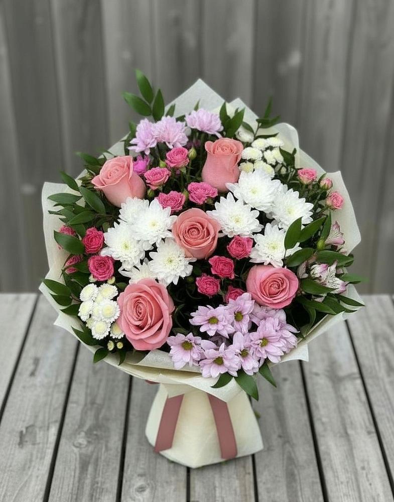 Букет цветов из: Альстромерии, Гвоздики, Розы и Хризантемы в Раменье