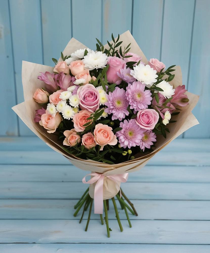 Букет цветов из: Хризантемы, Розы и Альстромерии в Раменье