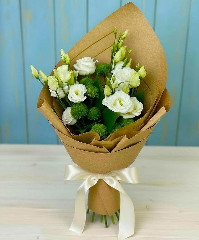 Букет цветов из: Хризантемы и Лизиантусы в Раменье