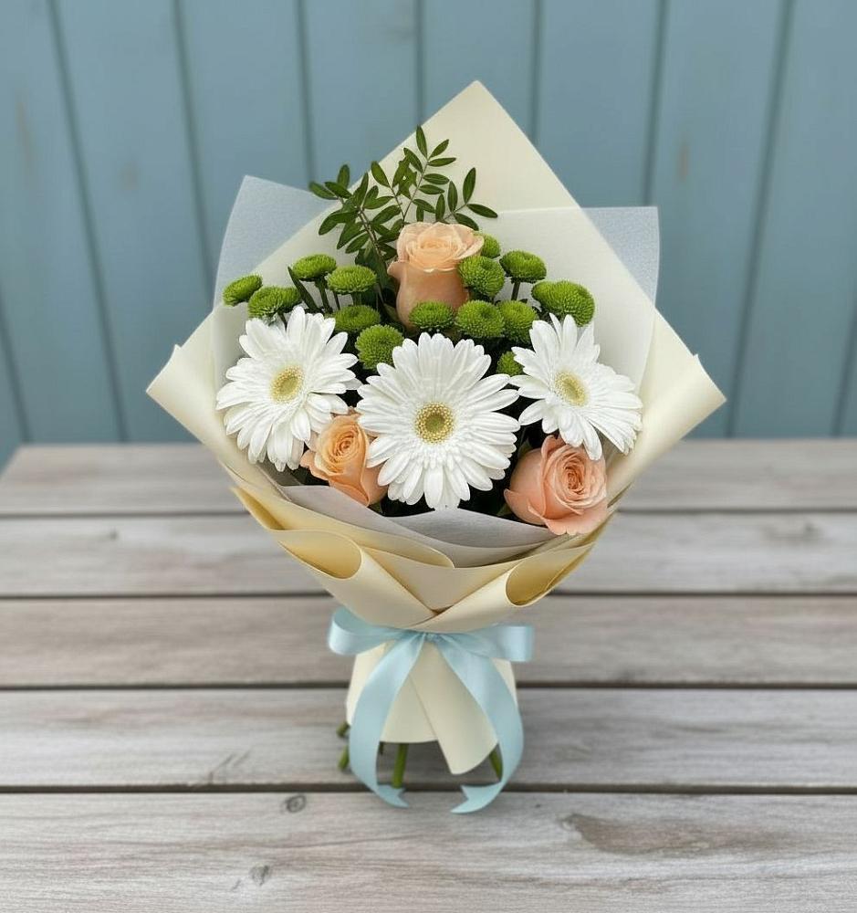 Букет цветов из: Герберы, Розы и Хризантемы в Раменье