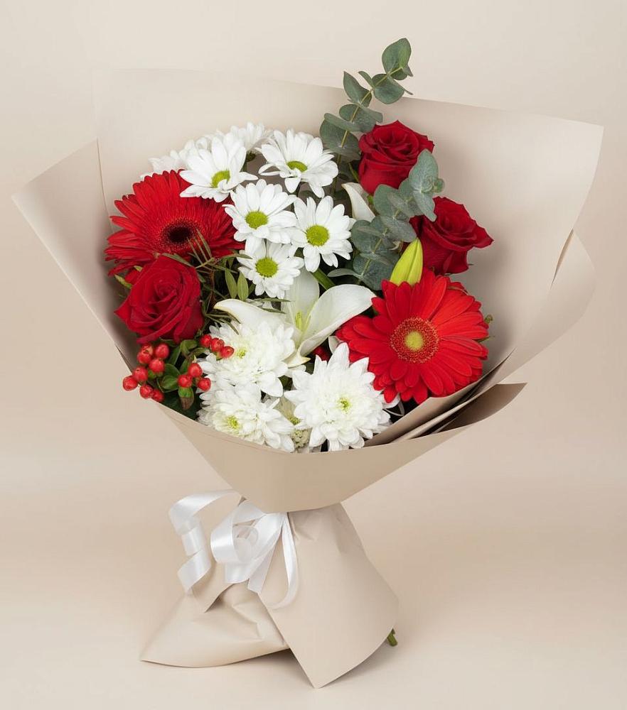 Букет цветов из: Розы, Хризантемы, Герберы и Лилии в Раменье