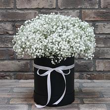 Цветочная композиция из Гипсофила в шляпной коробке в Раменье