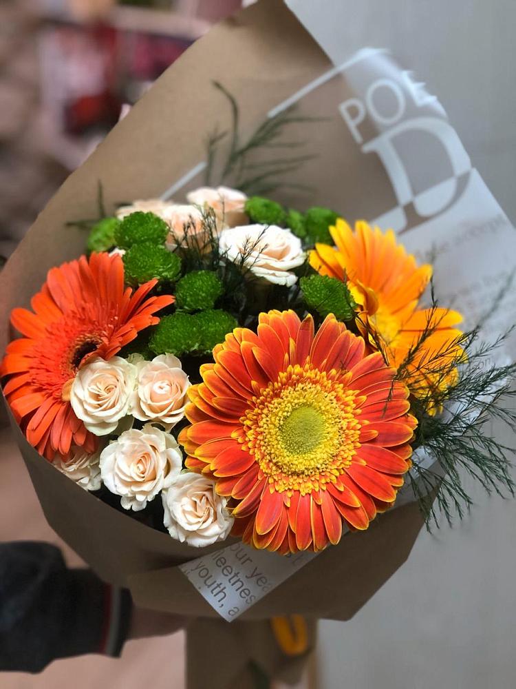 Букет цветов из: Герберы, Хризантемы и Розы в Раменье